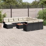 vidaXL Salon de jardin avec coussins 13 Pièces noir résine tressée