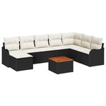 Ensemble de canapé de jardin 9 pièces avec coussins  Noir  Poly Rattan  Acacia