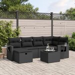 vidaXL Salon de jardin 7 Pièces avec coussins noir résine tressée