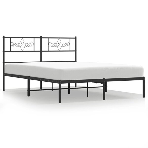 vidaXL Cadre de lit métal avec tête de lit noir 135x190 cm
