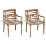 vidaXL Chaises Batavia 2 Pièces avec coussins à carreaux gris Teck massif