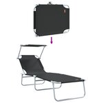 vidaXL Chaises longues pliantes 2 Pièces avec auvent en tissu Oxford 600D noir