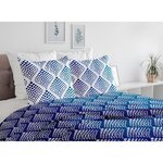 Parure de couette 240 x 260 cm : Housse de couette + 2 taies d'oreiller - 100  Coton - Bleu