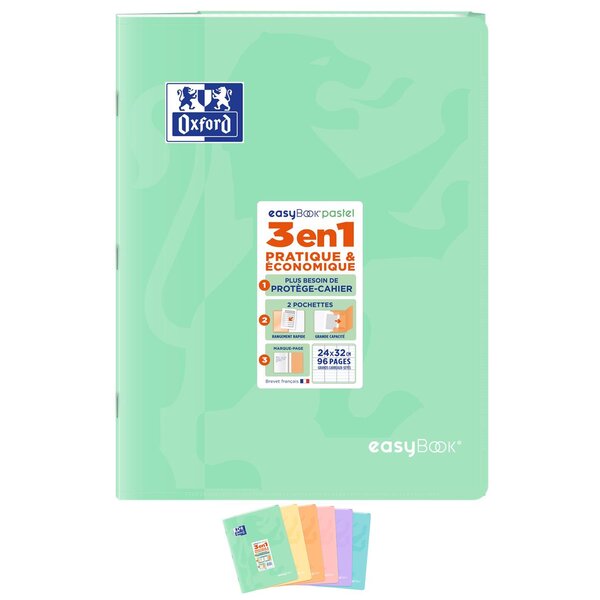 Cahier piqûre EASYBOOK Pastel 24 x 32 cm 96p 90g grands carreaux coloris aléatoire OXFORD