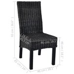 vidaXL Chaises à manger lot de 2 noir rotin kubu et bois de manguier