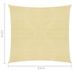 vidaXL Parasol en PEHD carré 3 6 x 3 6 m Beige