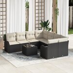 Ensemble de 9 Canapés de Jardin avec Coussins Noir Poly Rotin