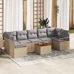 vidaXL Ensemble de salon de jardin 8 pièces avec coussins Beige Rotin Poly Acacia