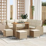 Set de Canapé de Jardin 9 Pièces Avec Coussins Beige Poly Rattan Acacia