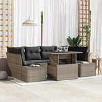 vidaXL Ensemble de canapé de jardin 7 pièces avec coussins Gris en poly rotin