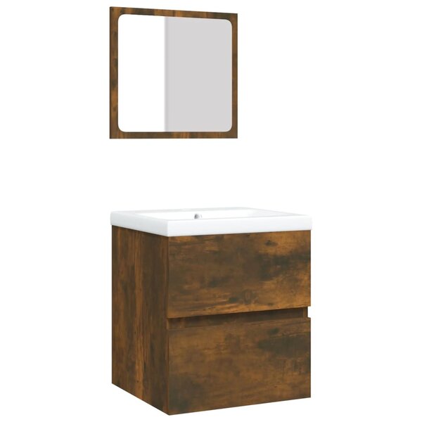 vidaXL Armoire lavabo de salle de bain et bassin et miroir Chêne fumé