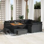 Ensemble de canapés de jardin 12 pièces avec coussins Noir Poly Rattan Acacia