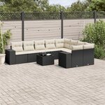vidaXL Salon de jardin 10 Pièces avec coussins noir résine tressée