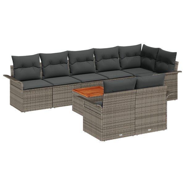 vidaXL Ensemble de canapé de jardin 9 pièces avec coussins gris en rotin synthétique et acacia