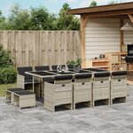 vidaXL Ensemble à manger de jardin et coussins 13 Pièces gris clair rotin