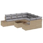 vidaXL Ensemble de Canapés de Jardin 9 Pièces avec Coussins Beige Poly Rattan