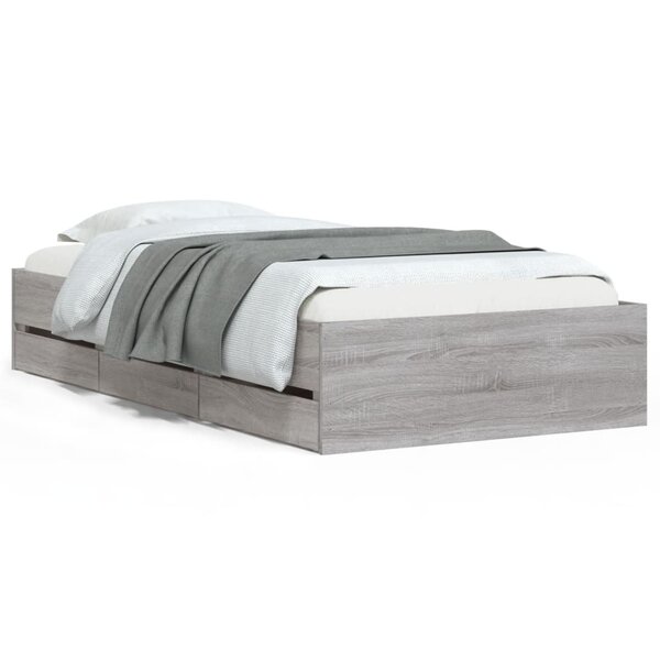 vidaXL Cadre de lit et tiroirs sonoma gris 75x190cm bois d'ingénierie