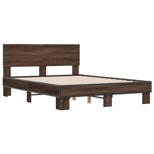 vidaXL Cadre de lit chêne marron 140x190 cm bois d'ingénierie et métal