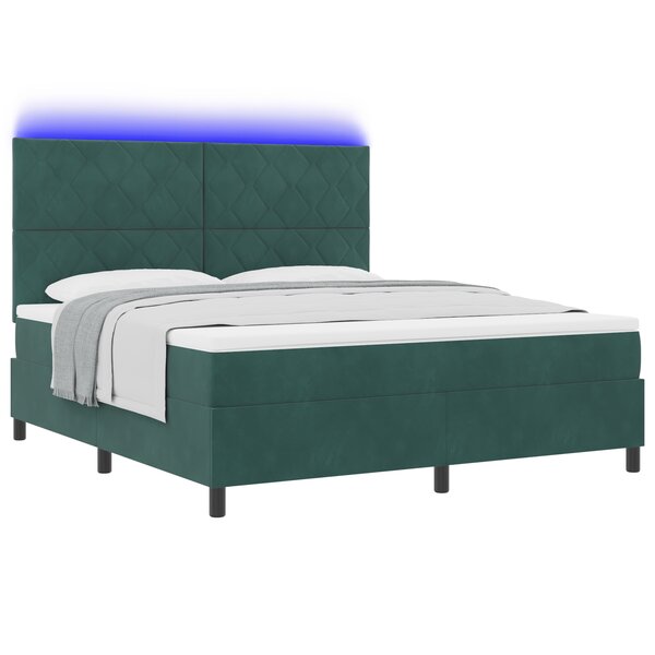 Lit Box Spring vidaXL avec Matelas & LED Vert Foncé 180x200 cm Velours