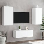 vidaXL Unités murales TV avec LED 4 Pièces blanc bois d'ingénierie