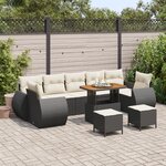 Ensemble de canapé jardin 10 pièces avec coussins en poly rotin noir acacia