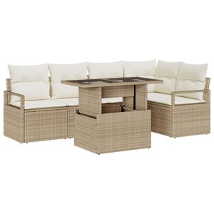 Ensemble de Canapés de Jardin 6 Pièces avec Coussins Beige Poly Rotin