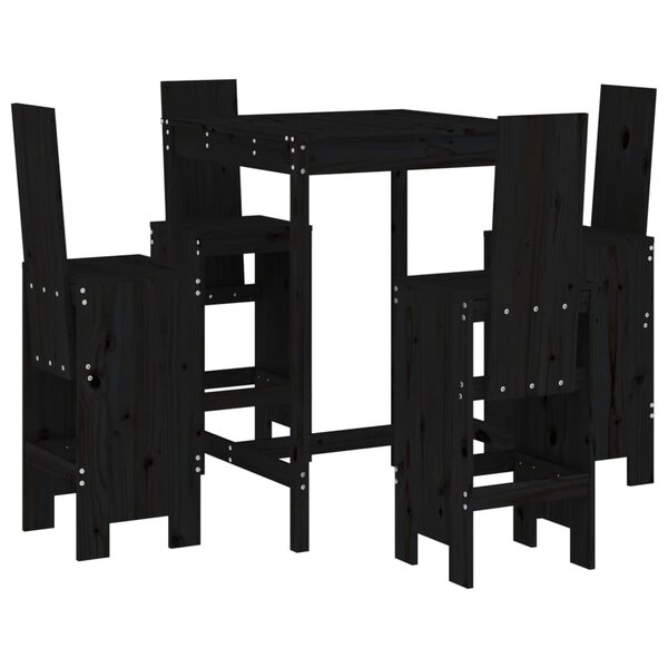 vidaXL Ensemble de bar de jardin 5 Pièces noir bois de pin massif
