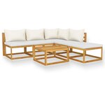 Salon de jardin meuble d'extérieur ensemble de mobilier 6 pièces avec coussin crème bois d'acacia solide 02_0016624