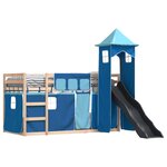 vidaXL Lit superposé avec toboggan et rideaux bleu 90x200 cm