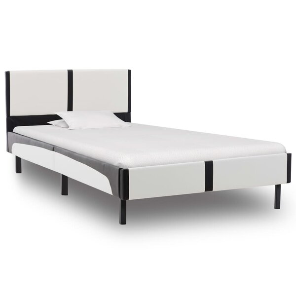 vidaXL Cadre de lit Blanc et noir Similicuir 90x200 cm