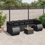vidaXL Salon de jardin 8 Pièces avec coussins noir résine tressée
