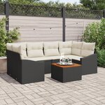 vidaXL Ensemble de canapé de jardin de 7 pièces avec coussins Noir Poly Rattan Acacia