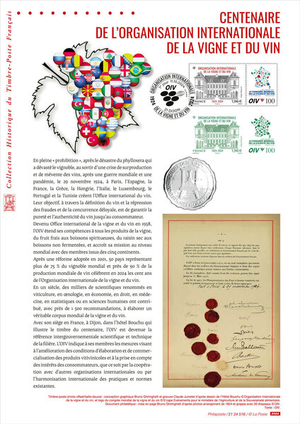 Document philatélique - 100 ans de l'Organisation Internationale de la Vigne et du Vin
