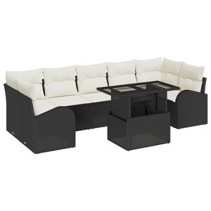 Ensemble de Canapés de Jardin 8 pièces avec Coussins Noir Rotin Poly
