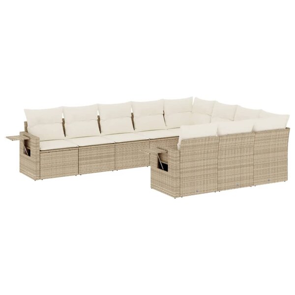vidaXL Salon de jardin avec coussins 10 Pièces beige résine tressée