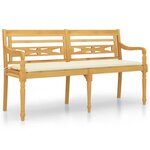 vidaXL Banc Batavia avec coussin crème 150 cm Bois de teck massif