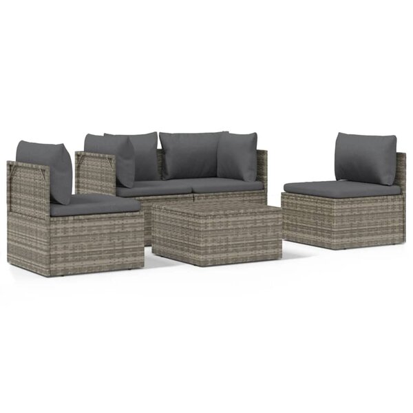 Salon de jardin meuble d'extérieur ensemble de mobilier 5 pièces avec coussins gris résine tressée 02_0016396