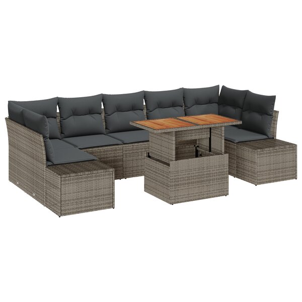 vidaXL Canapés de Jardin 8 Pièces avec Coussins Gris en Poly Rattan