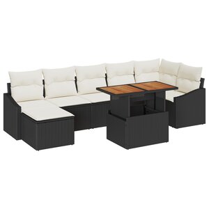 vidaXL Ensemble de salle à manger de jardin 8 pièces avec coussins en rotin poly noir