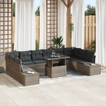 vidaXL Ensemble de salon de jardin 11 pièces avec coussins gris en poly rotin