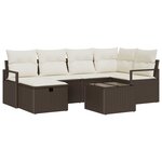 Ensemble de 7 Pièces de Canapés de Jardin avec Coussins en Poly Rami Marron