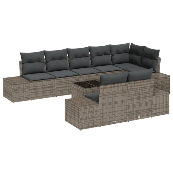 vidaXL Set de canapé de jardin 8 pièces avec coussins en poly rotin noir