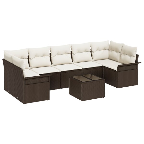 vidaXL Ensemble de canapé de jardin de 8 pièces avec coussins marron en poly rattan