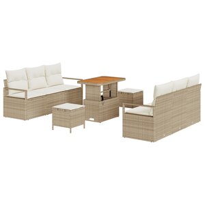 Ensemble de Canapés de Jardin 9 Pièces avec Coussins Beige Polyrotin Acacia