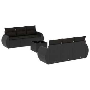 vidaXL Salon de jardin 7 Pièces avec coussins noir résine tressée