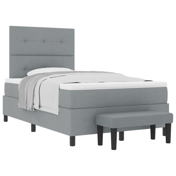 vidaXL Lit avec sommier et banc gris clair 120x200 cm tissu
