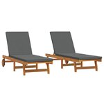 Chaises longues vidaXL 2 Pièces avec roues et coussins en acacia