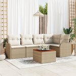 ensemble de canapé de jardin vidaXL 6 pièces avec coussins Beige Rattan Poly Acacia