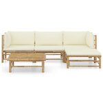 Salon de jardin meuble d'extérieur ensemble de mobilier 5 pièces avec coussins blanc crème bambou 02_0016305