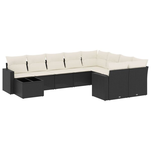 vidaXL Salon de jardin 10 Pièces avec coussins noir résine tressée